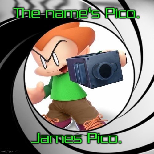I guess Pico is a fan of 007? |  The name's Pico. James Pico. | image tagged in pico,007,memes | made w/ Imgflip meme maker