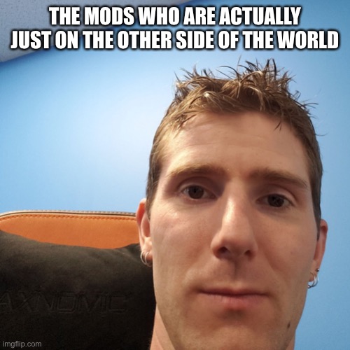 Linus Face Meme | THE MODS WHO ARE ACTUALLY JUST ON THE OTHER SIDE OF THE WORLD | image tagged in linus face meme | made w/ Imgflip meme maker