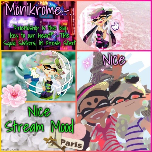 Squid Sisters temp but cooler | Nice; Nice Stream Mood | image tagged in squid sisters temp but cooler | made w/ Imgflip meme maker