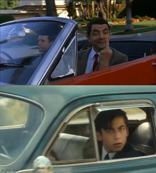 Mr Bean flipping Five off | image tagged in memes,funny memes,vanya and five,mr bean,umbrella academy | made w/ Imgflip meme maker