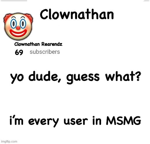 no cap | yo dude, guess what? i’m every user in MSMG | image tagged in clownathan template by jummy | made w/ Imgflip meme maker