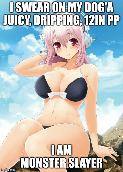 I SWEAR ON MY DOG'A JUICY, DRIPPING, 12IN PP; I AM MONSTER SLAYER | made w/ Imgflip meme maker