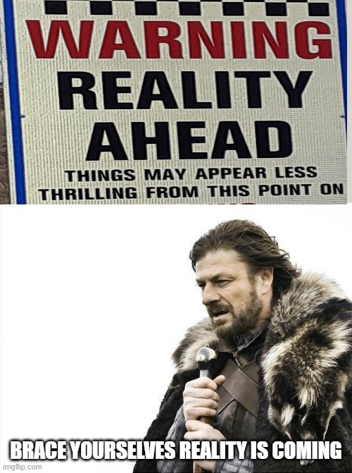 Brace Yourselves X is Coming Meme | BRACE YOURSELVES REALITY IS COMING | image tagged in memes,brace yourselves x is coming,reality | made w/ Imgflip meme maker