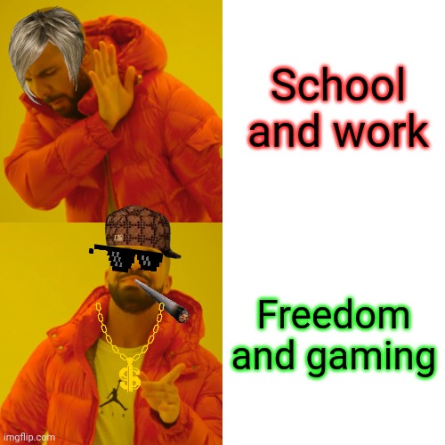 I wish this was true | School and work; Freedom and gaming | image tagged in memes,drake hotline bling | made w/ Imgflip meme maker