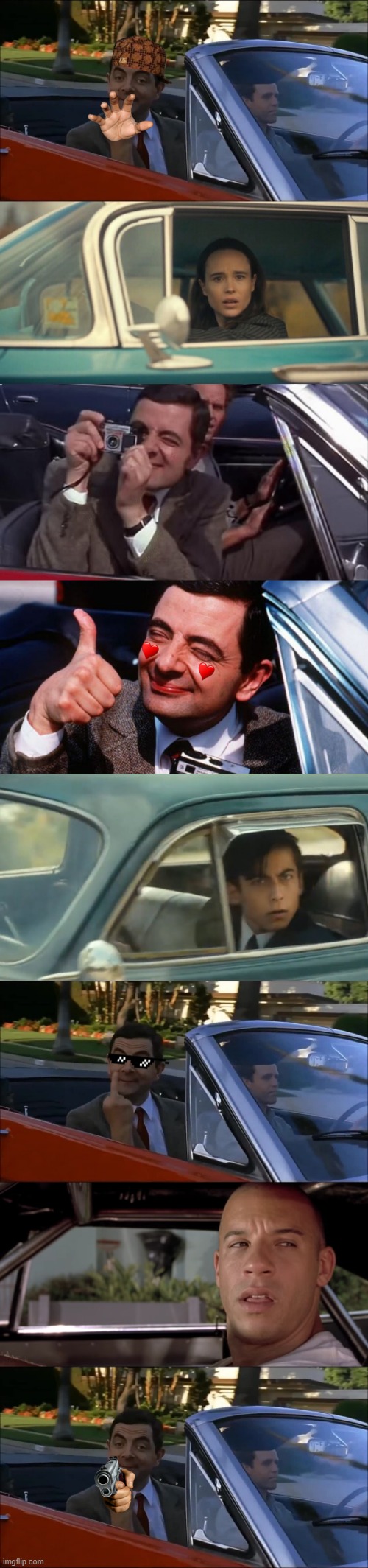image tagged in memes,funny memes,vanya and five,dominic toretto,mr bean | made w/ Imgflip meme maker