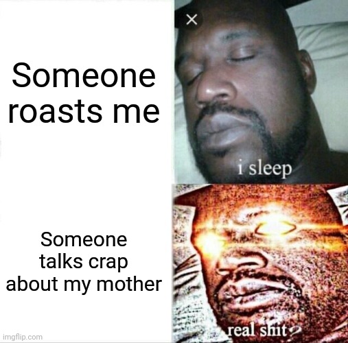 Don't bring my mom into this | Someone roasts me; Someone talks crap about my mother | image tagged in memes,sleeping shaq | made w/ Imgflip meme maker