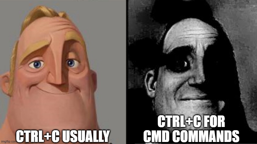 Traumatized Mr. Incredible | CTRL+C FOR CMD COMMANDS; CTRL+C USUALLY | image tagged in traumatized mr incredible | made w/ Imgflip meme maker