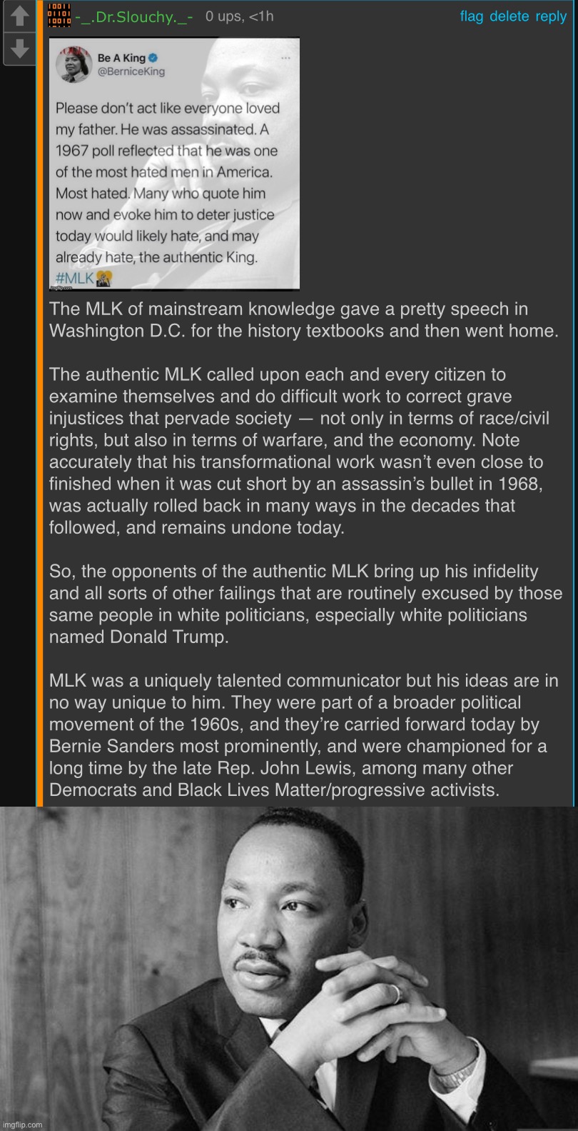 Dr. Slouchy’s MLK Day lecture. | image tagged in dr slouchy mlk day lecture,dr martin luther king jr | made w/ Imgflip meme maker