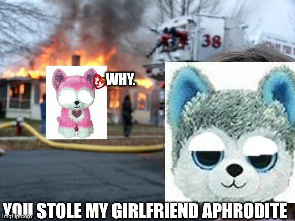 Disaster slush | WHY. YOU STOLE MY GIRLFRIEND APHRODITE | image tagged in memes,disaster girl,more like disaster slush | made w/ Imgflip meme maker