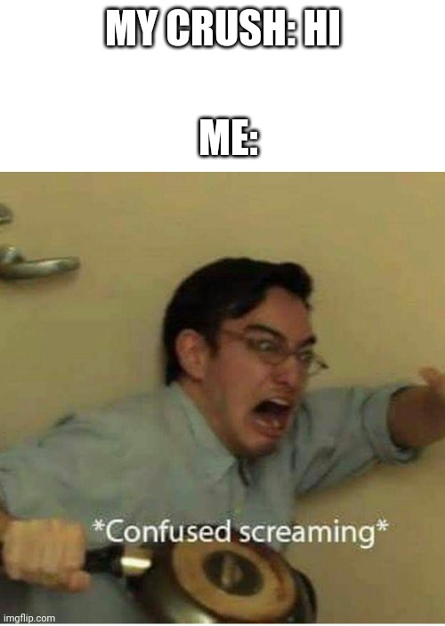 confused screaming | ME:; MY CRUSH: HI | image tagged in confused screaming | made w/ Imgflip meme maker