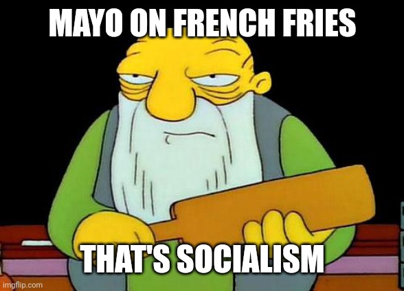 That's a paddlin' Meme | MAYO ON FRENCH FRIES THAT'S SOCIALISM | image tagged in memes,that's a paddlin' | made w/ Imgflip meme maker