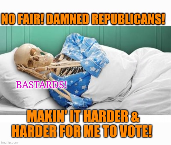 NO FAIR! DAMNED REPUBLICANS! MAKIN' IT HARDER & HARDER FOR ME TO VOTE! BASTARDS! | made w/ Imgflip meme maker