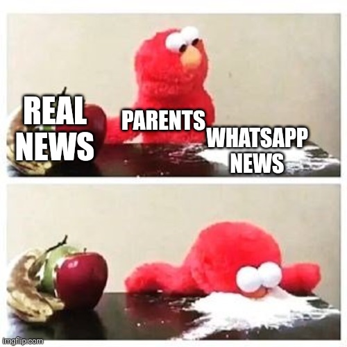 elmo cocaine | REAL NEWS; PARENTS; WHATSAPP NEWS | image tagged in elmo cocaine,funny memes,memes,whatsapp,real life,dank memes | made w/ Imgflip meme maker