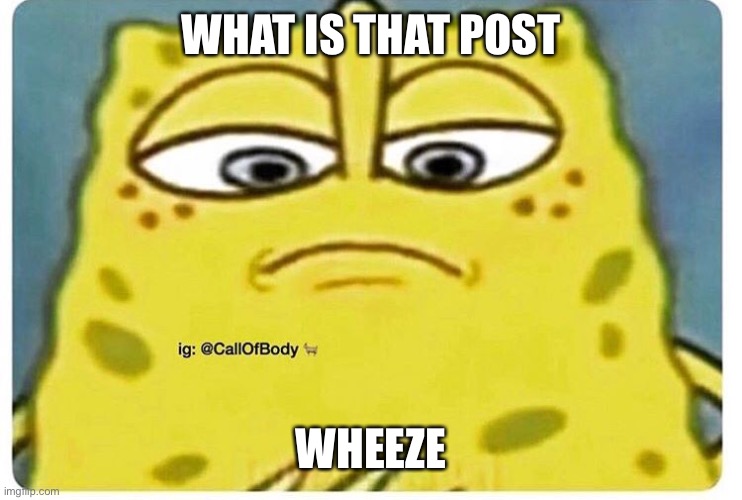 Sponge Bob Looking Down | WHAT IS THAT POST; WHEEZE | image tagged in sponge bob looking down | made w/ Imgflip meme maker