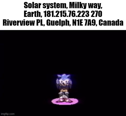 needlemouse stare | Solar system, Milky way, Earth, 181.215.76.223 270 Riverview PL, Guelph, N1E 7A9, Canada | image tagged in needlemouse stare | made w/ Imgflip meme maker