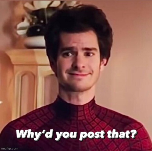 why'd you post that | image tagged in spiderman | made w/ Imgflip meme maker