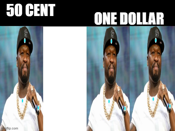 basic mafs | ONE DOLLAR; 50 CENT | image tagged in white background | made w/ Imgflip meme maker