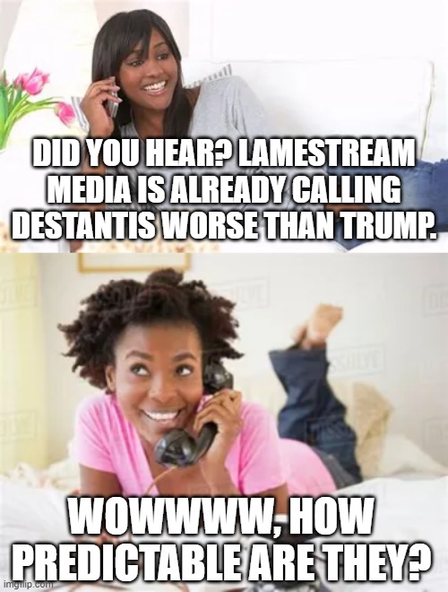 They're probably afraid minorities will be hired again. ;-) | DID YOU HEAR? LAMESTREAM MEDIA IS ALREADY CALLING DESTANTIS WORSE THAN TRUMP. WOWWWW, HOW PREDICTABLE ARE THEY? | image tagged in msm,destantis,trump,hope you liked my lovely sarcastic title | made w/ Imgflip meme maker