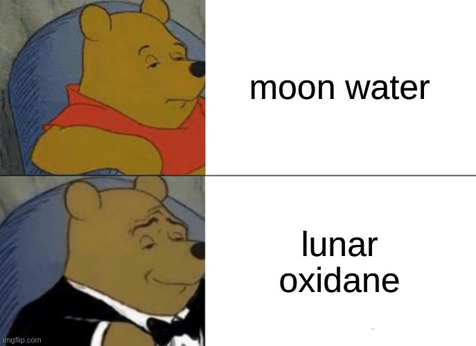 Tuxedo Winnie The Pooh | moon water; lunar oxidane | image tagged in memes,tuxedo winnie the pooh | made w/ Imgflip meme maker