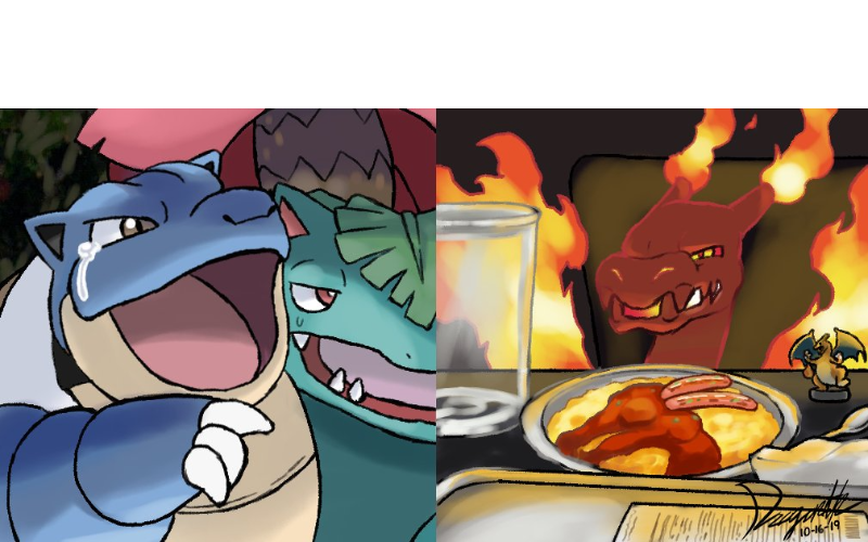 High Quality Blastoise yelling at Gigantimax Charizard Blank Meme Template