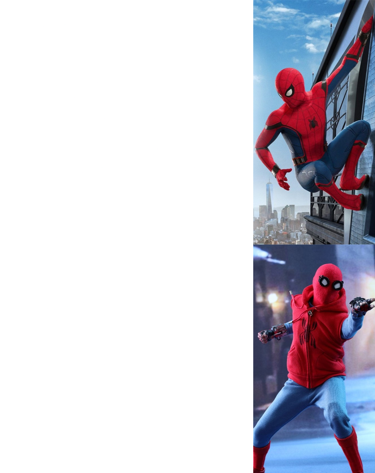 High Quality Good vs Bad Spider-Man Suit Blank Meme Template
