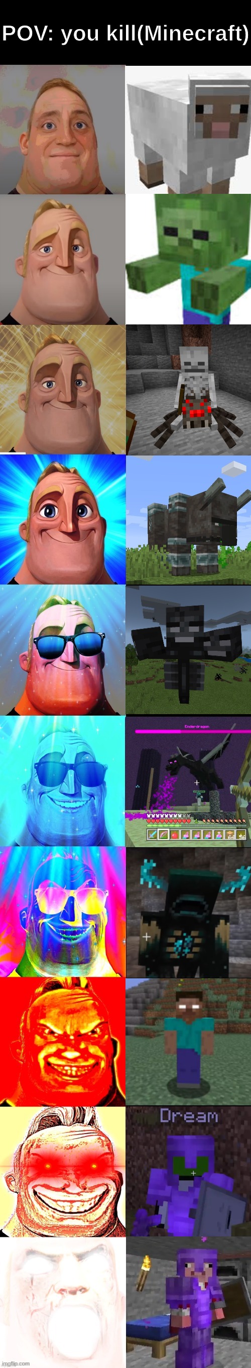 POV: you kill (minecraft) |  POV: you kill(Minecraft) | image tagged in mr incredible becoming canny | made w/ Imgflip meme maker