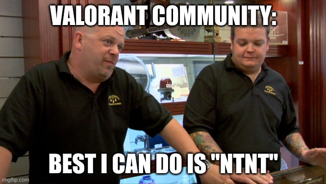 gg, nt, glhf, nj, ff | VALORANT COMMUNITY:; BEST I CAN DO IS "NTNT" | image tagged in pawn stars best i can do | made w/ Imgflip meme maker