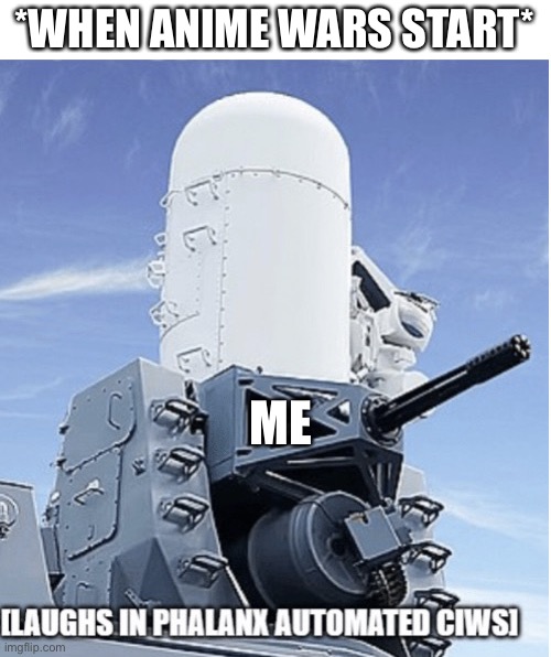 Laughs in CIWS | *WHEN ANIME WARS START*; ME | image tagged in laughs in ciws | made w/ Imgflip meme maker