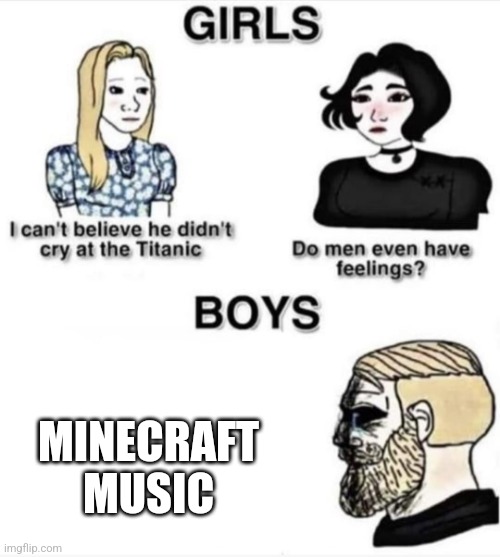The minecraft music is sad | MINECRAFT MUSIC | image tagged in do men even have feelings | made w/ Imgflip meme maker