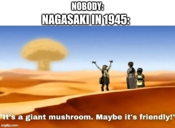 Nuke | NOBODY:; NAGASAKI IN 1945: | image tagged in nuke | made w/ Imgflip meme maker