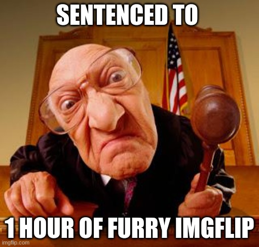 Mean Judge | SENTENCED TO; 1 HOUR OF FURRY IMGFLIP | image tagged in mean judge | made w/ Imgflip meme maker