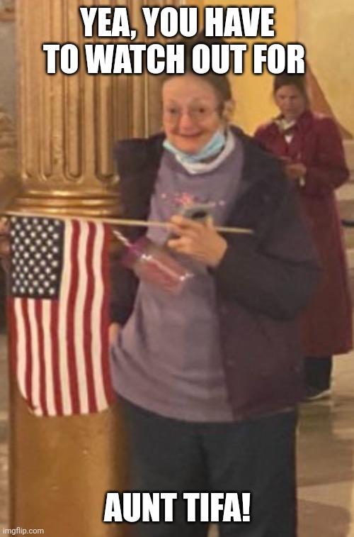 Meemaw at the capitol | YEA, YOU HAVE TO WATCH OUT FOR AUNT TIFA! | image tagged in meemaw at the capitol | made w/ Imgflip meme maker