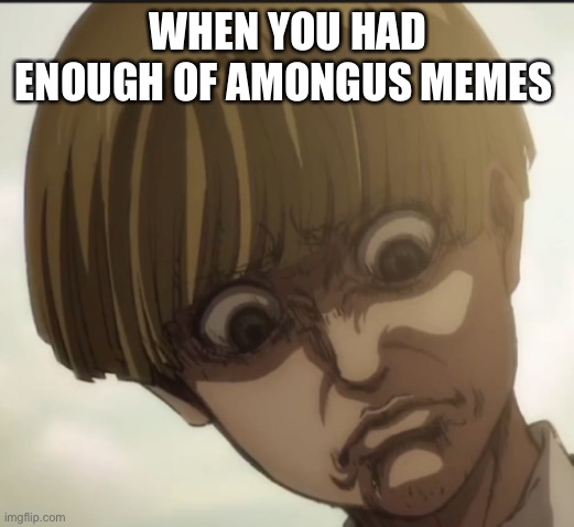 I’m laughing so hard from Yelenas face | WHEN YOU HAD ENOUGH OF AMONGUS MEMES | image tagged in yelena special face | made w/ Imgflip meme maker
