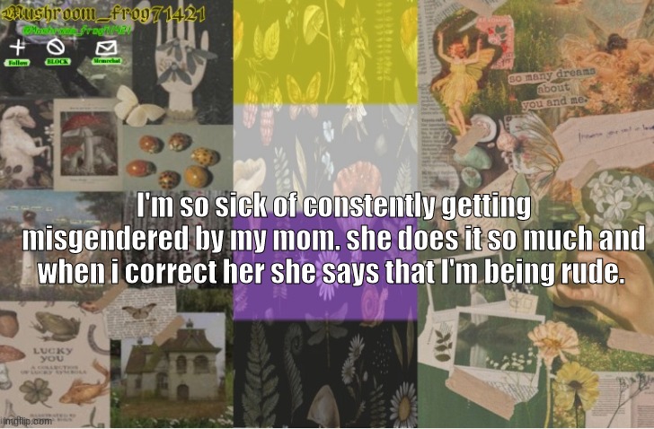 bla- |  I'm so sick of constently getting misgendered by my mom. she does it so much and when i correct her she says that I'm being rude. | made w/ Imgflip meme maker