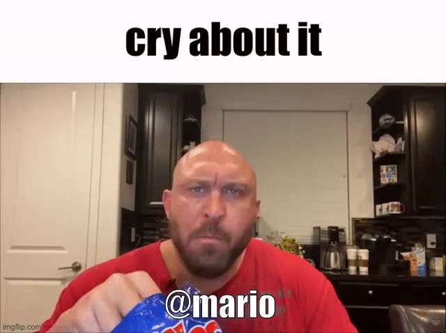 alts exist | @mario | image tagged in cry about it | made w/ Imgflip meme maker