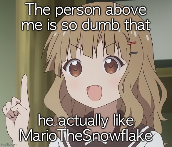 The person above me | The person above me is so dumb that; he actually like MarioTheSnowflake | image tagged in the person above me | made w/ Imgflip meme maker