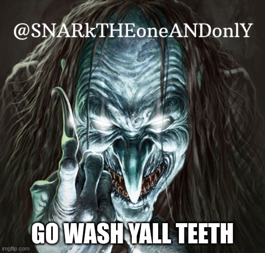 SNARKTHEonrANDonlY | GO WASH YALL TEETH | image tagged in snarktheonrandonly | made w/ Imgflip meme maker