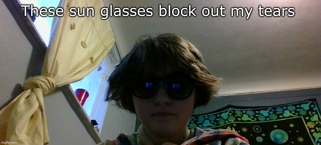 why the f- am I biting my lip | These sun glasses block out my tears | made w/ Imgflip meme maker