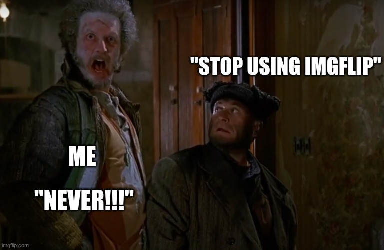 I will use imgflip until I'm dead | "STOP USING IMGFLIP"; ME; "NEVER!!!" | image tagged in home alone 2 marv never,memes | made w/ Imgflip meme maker