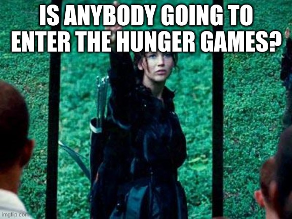 plz im bored asf right now | IS ANYBODY GOING TO ENTER THE HUNGER GAMES? | image tagged in hunger games 2 | made w/ Imgflip meme maker