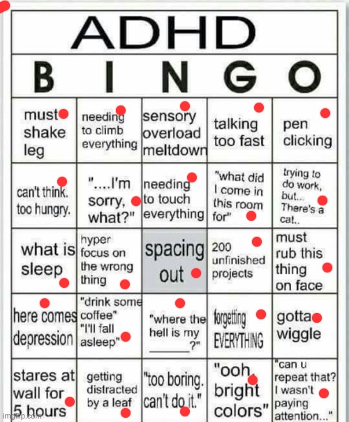 adhd bingo | image tagged in adhd bingo | made w/ Imgflip meme maker