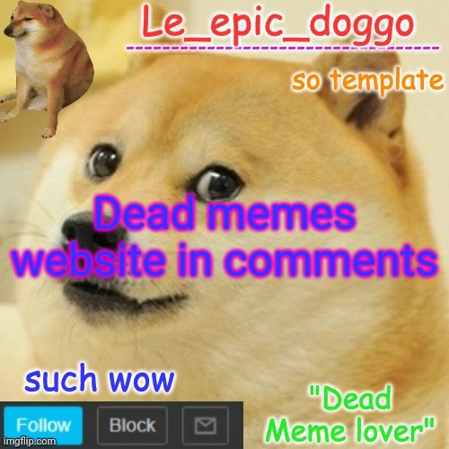 In comments | Dead memes website in comments | image tagged in le_epic_doggo's dead meme temp,dead memes | made w/ Imgflip meme maker