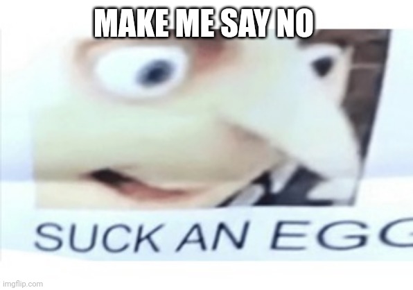 Suck an egg | MAKE ME SAY NO | image tagged in suck an egg | made w/ Imgflip meme maker