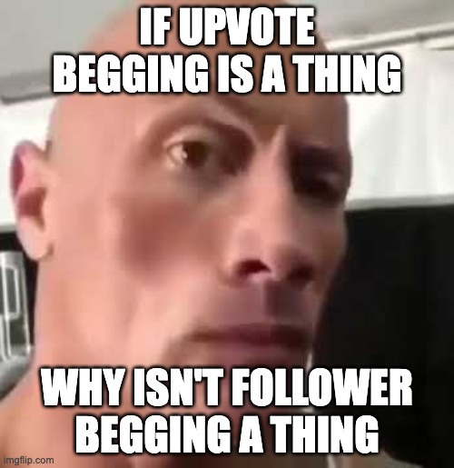 The Rock Eyebrows | IF UPVOTE BEGGING IS A THING; WHY ISN'T FOLLOWER BEGGING A THING | image tagged in the rock eyebrows | made w/ Imgflip meme maker
