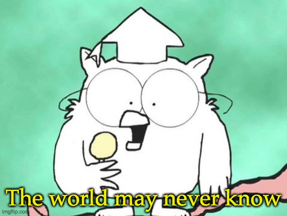 The world may never know | The world may never know | image tagged in the world may never know | made w/ Imgflip meme maker
