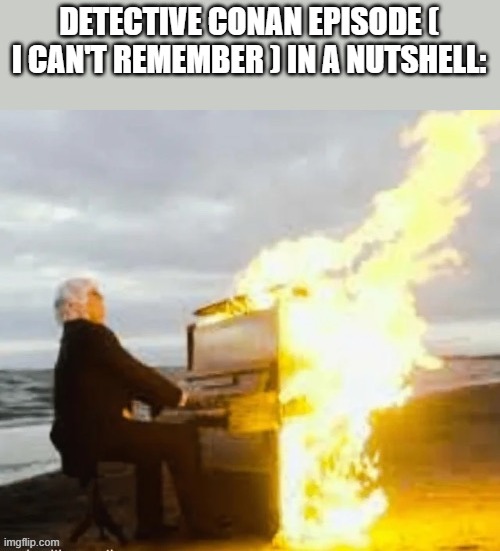 burning piano | DETECTIVE CONAN EPISODE ( I CAN'T REMEMBER ) IN A NUTSHELL: | made w/ Imgflip meme maker