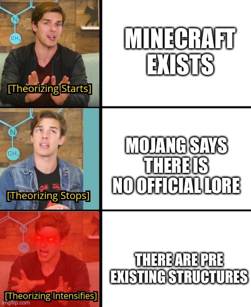So the Ancient Builders….. |  MINECRAFT EXISTS; MOJANG SAYS THERE IS NO OFFICIAL LORE; THERE ARE PRE EXISTING STRUCTURES | image tagged in matpat theorizes,game theory,matpat,minecraft | made w/ Imgflip meme maker