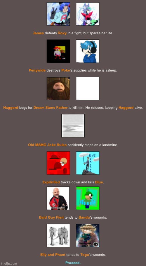 I thank James for sparing Roxy. Night 2 | image tagged in hunger games | made w/ Imgflip meme maker