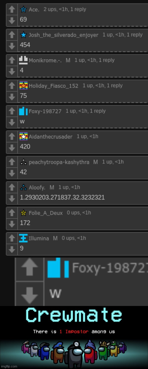 lmao | image tagged in crewmate there is 1 impostor among us | made w/ Imgflip meme maker