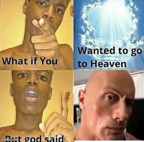the rock meets u at heaven | image tagged in what if you wanted to go to heaven | made w/ Imgflip meme maker